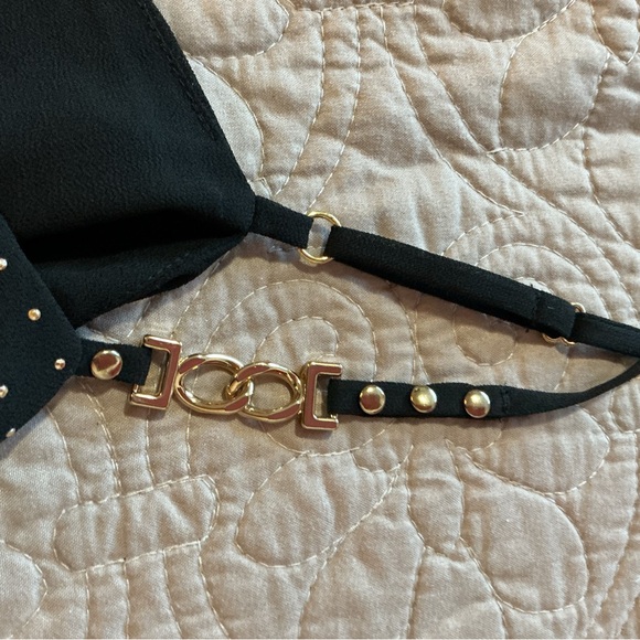 CACHE Y2K Sheer Top Cover Up Tank w Gold Toned Spaghetti Straps Hardware size L - Picture 5 of 14